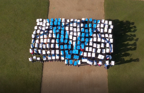 Drone shot of company logo'